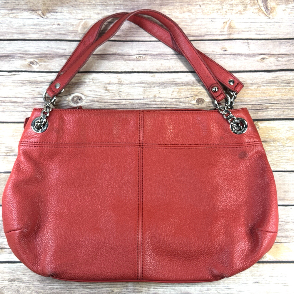 Tignanello Red Pebbled Leather Double Strap Should Bag Purse